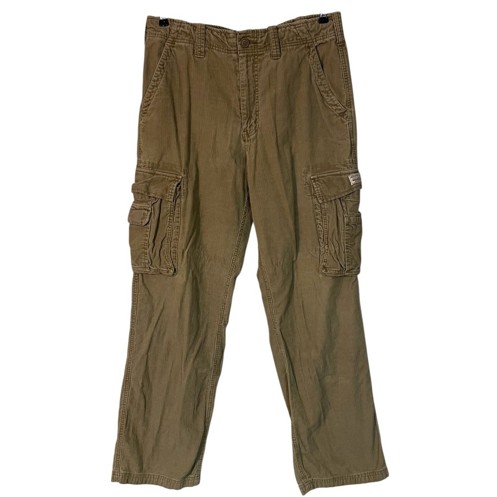 Vtg Aeropostale Mens Beige Corduroy Cargo Wide Baggy Pants Y2K Grunge 33 x 34